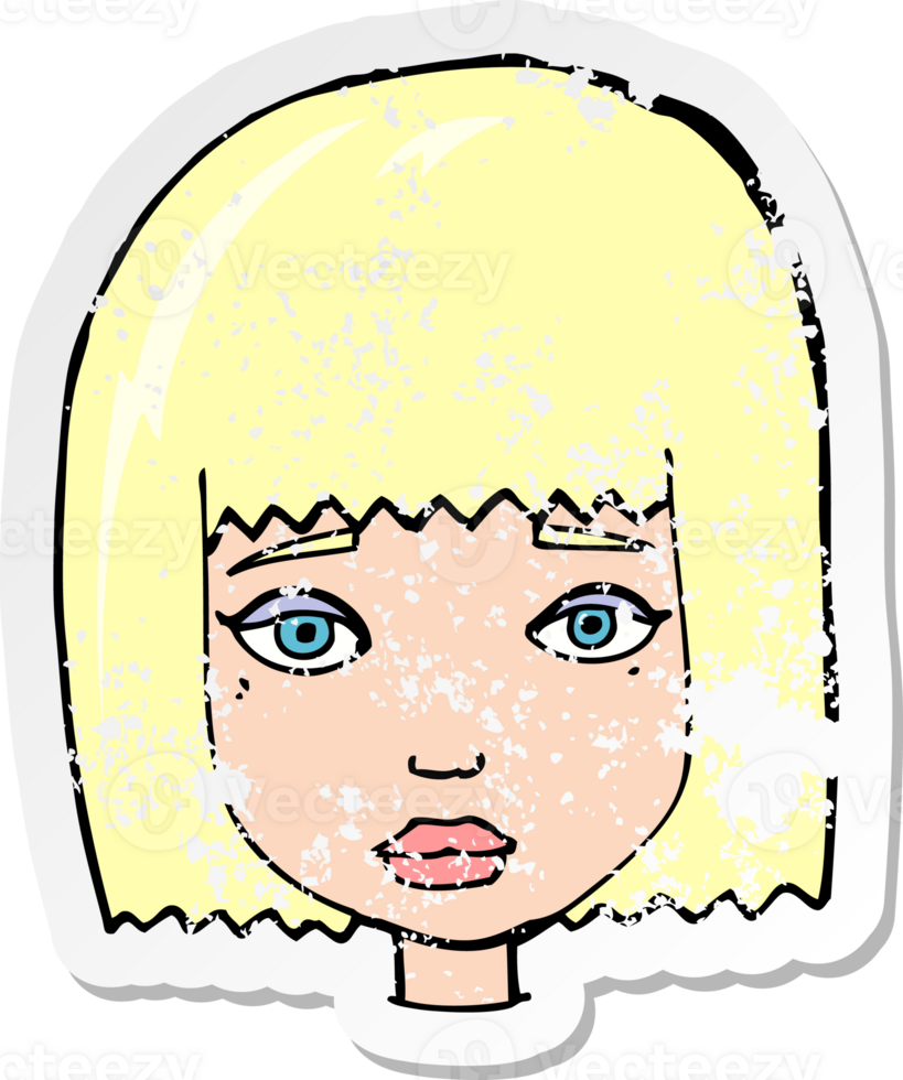 retro distressed sticker of a cartoon female face drawing png