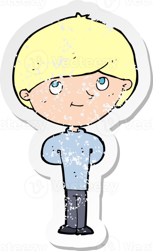 retro distressed sticker of a cartoon happy boy drawing png