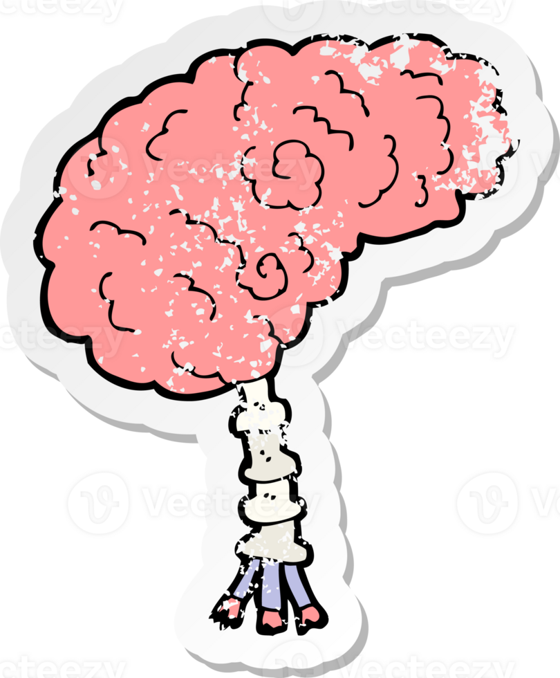 retro distressed sticker of a cartoon brain drawing png