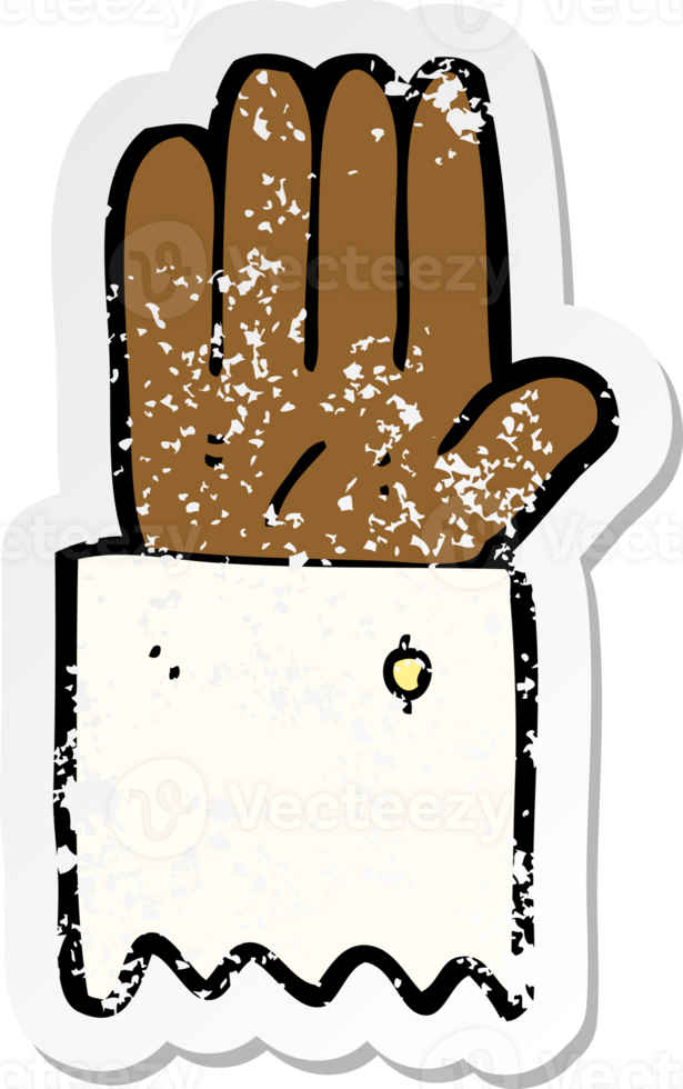 retro distressed sticker of a cartoon hand symbol drawing png