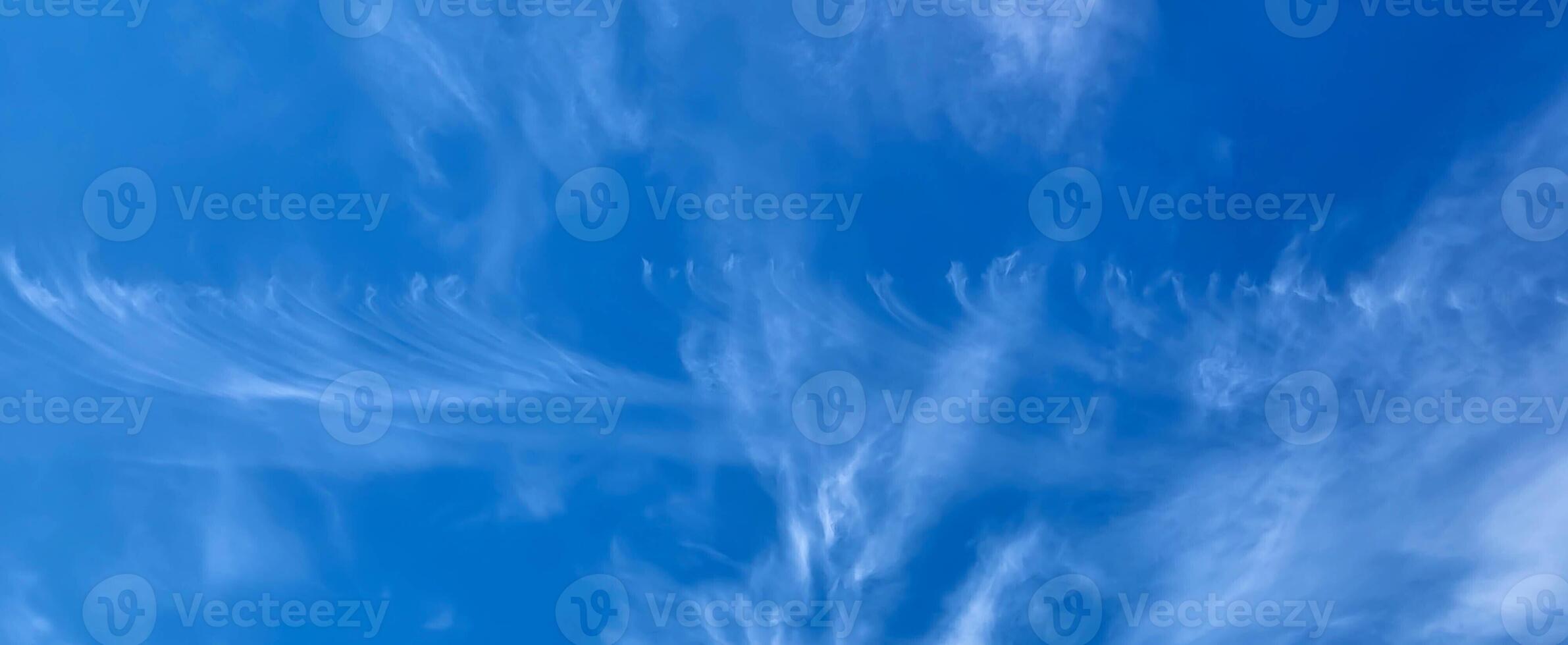 Panorama of the beautiful blue sky and feathery white clouds photo