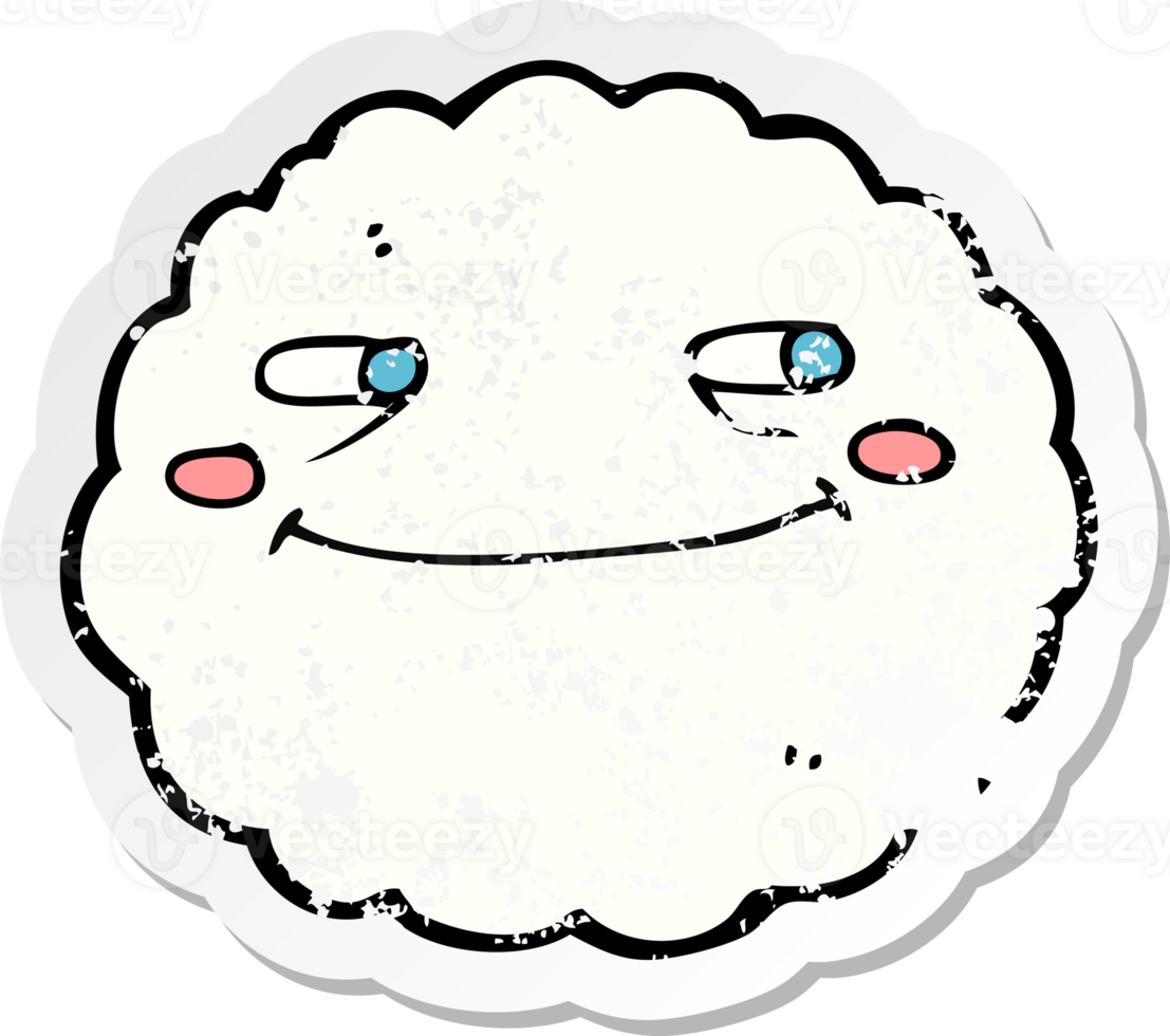 retro distressed sticker of a cartoon happy cloud drawing png