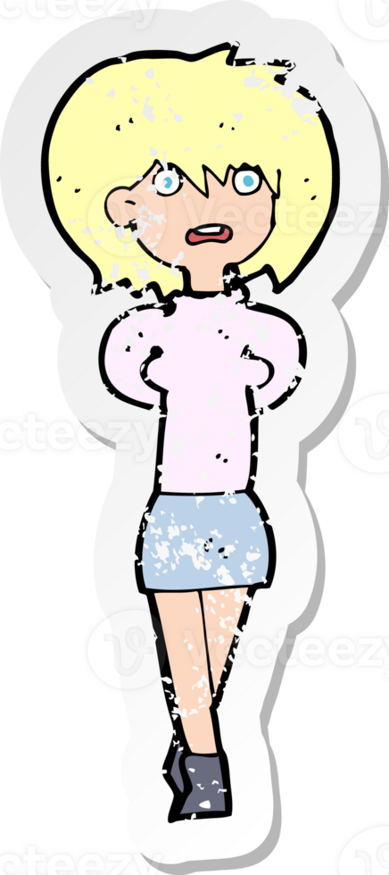 retro distressed sticker of a cartoon shocked woman drawing png