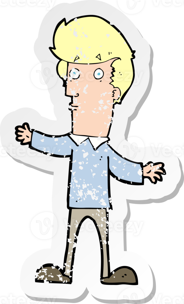 retro distressed sticker of a cartoon startled man drawing png