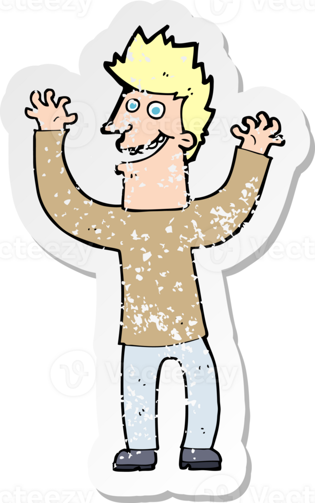 retro distressed sticker of a cartoon excited man drawing png