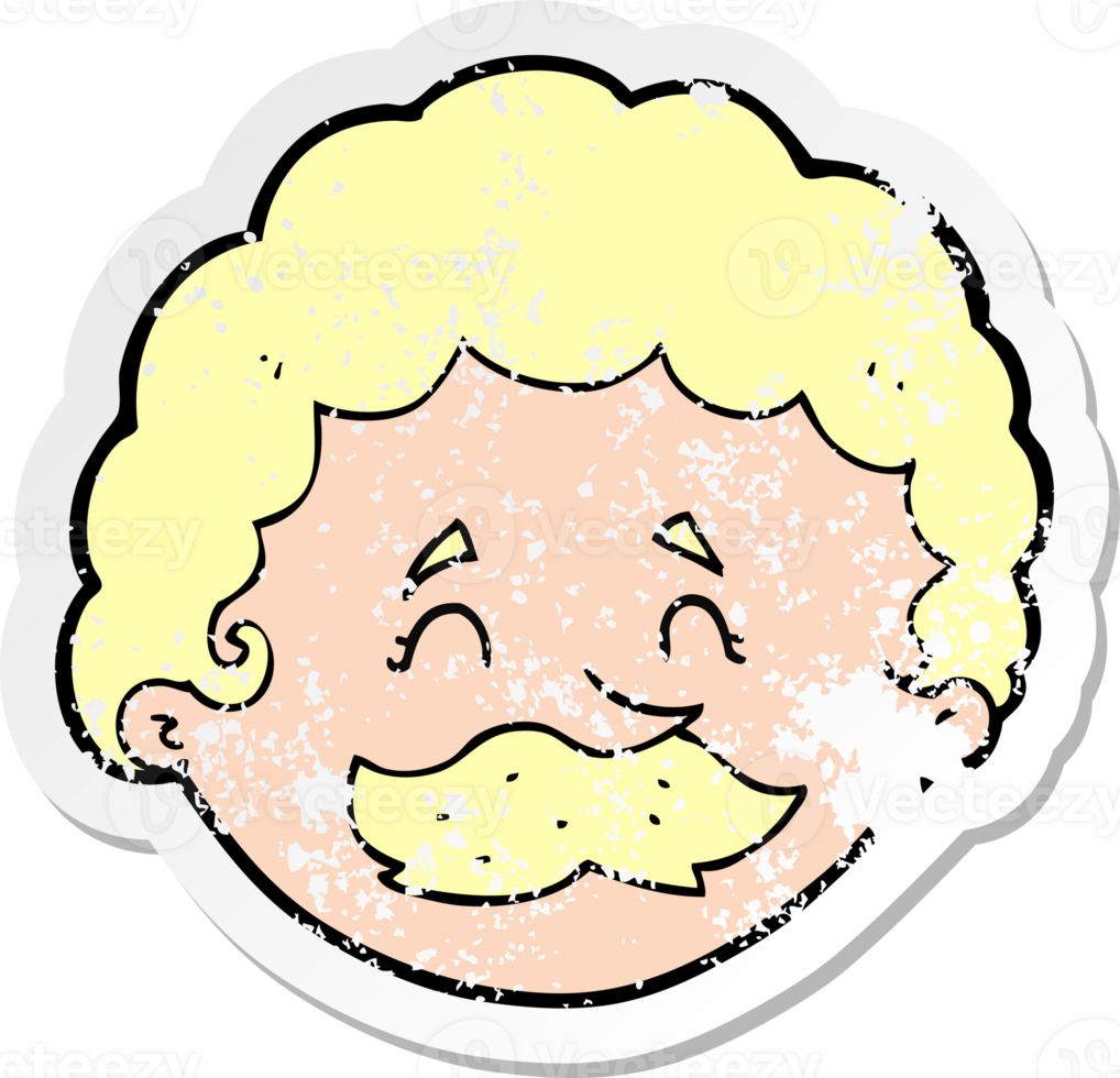 retro distressed sticker of a cartoon man with mustache drawing png