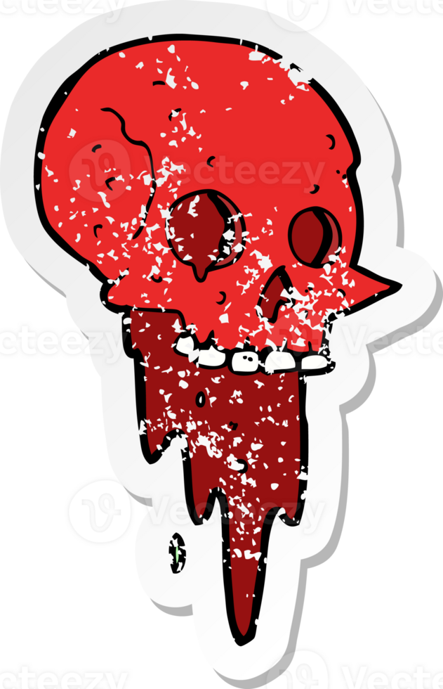 retro distressed sticker of a gross halloween skull cartoon drawing png