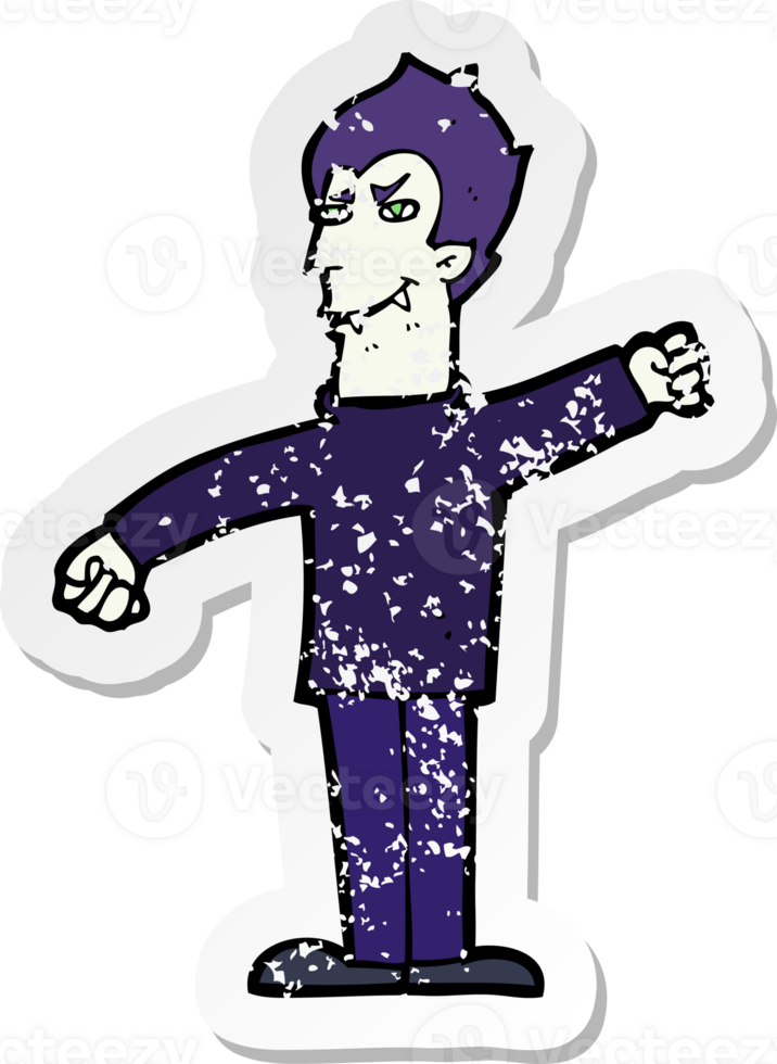 retro distressed sticker of a cartoon vampire man drawing png