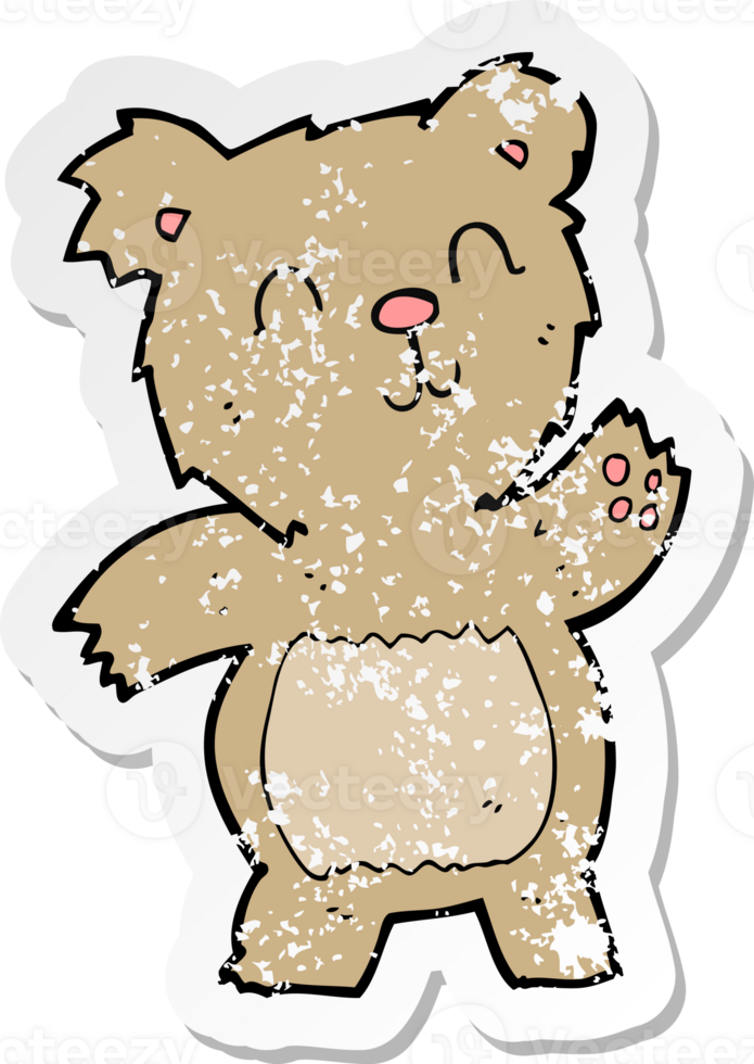 retro distressed sticker of a cartoon teddy bear drawing png