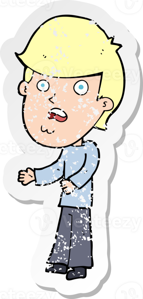 retro distressed sticker of a cartoon shocked man drawing png