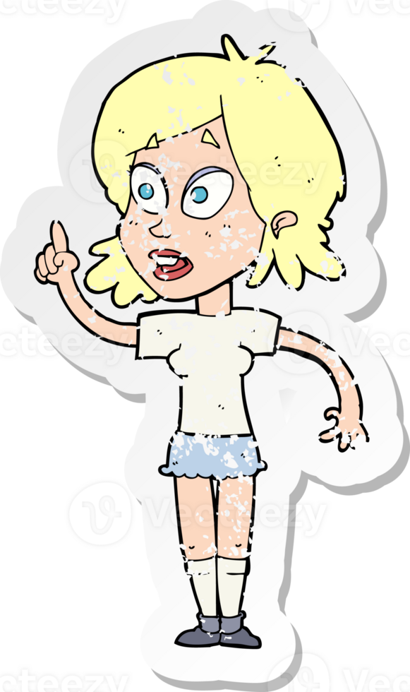 retro distressed sticker of a cartoon woman asking question drawing png
