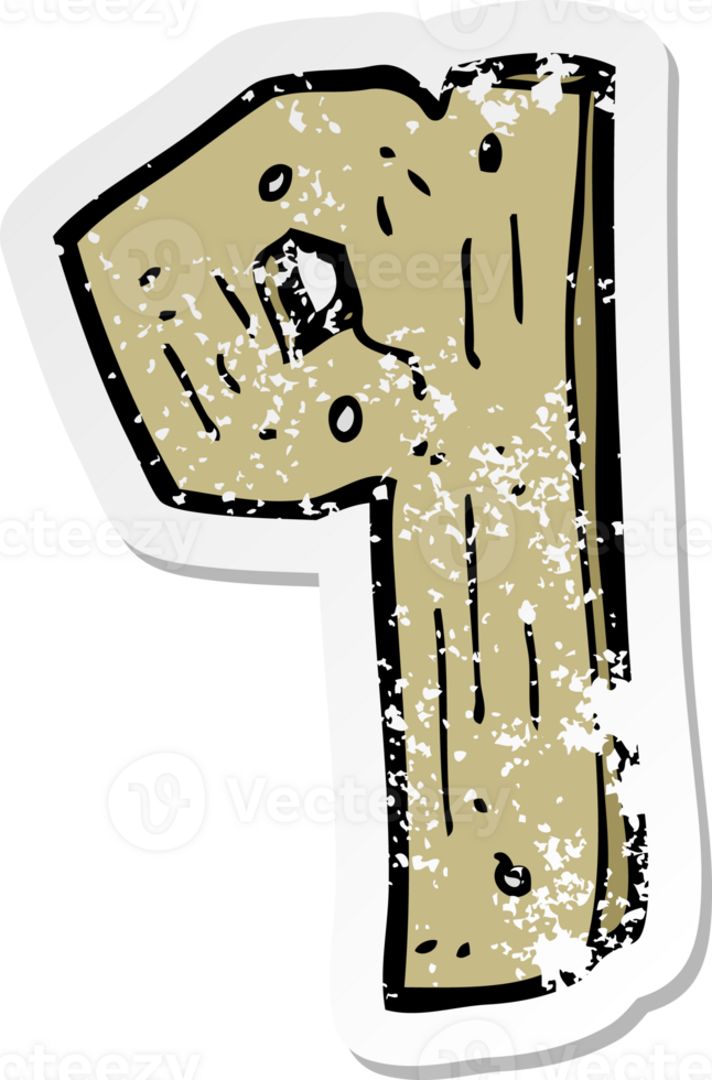 retro distressed sticker of a cartoon wooden number drawing png