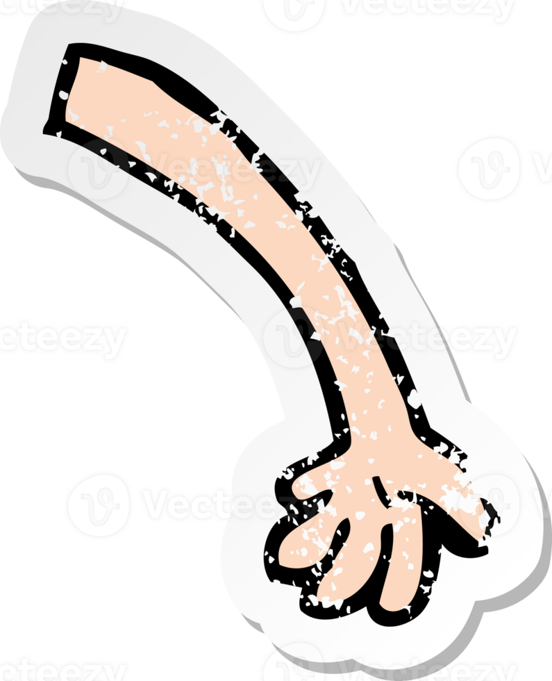 retro distressed sticker of a cartoon arm drawing png