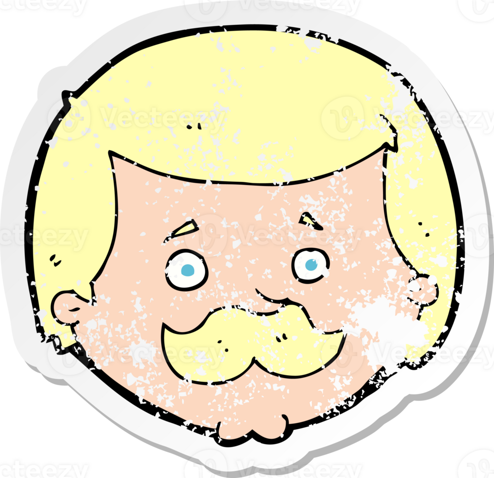 retro distressed sticker of a cartoon man with mustache drawing png