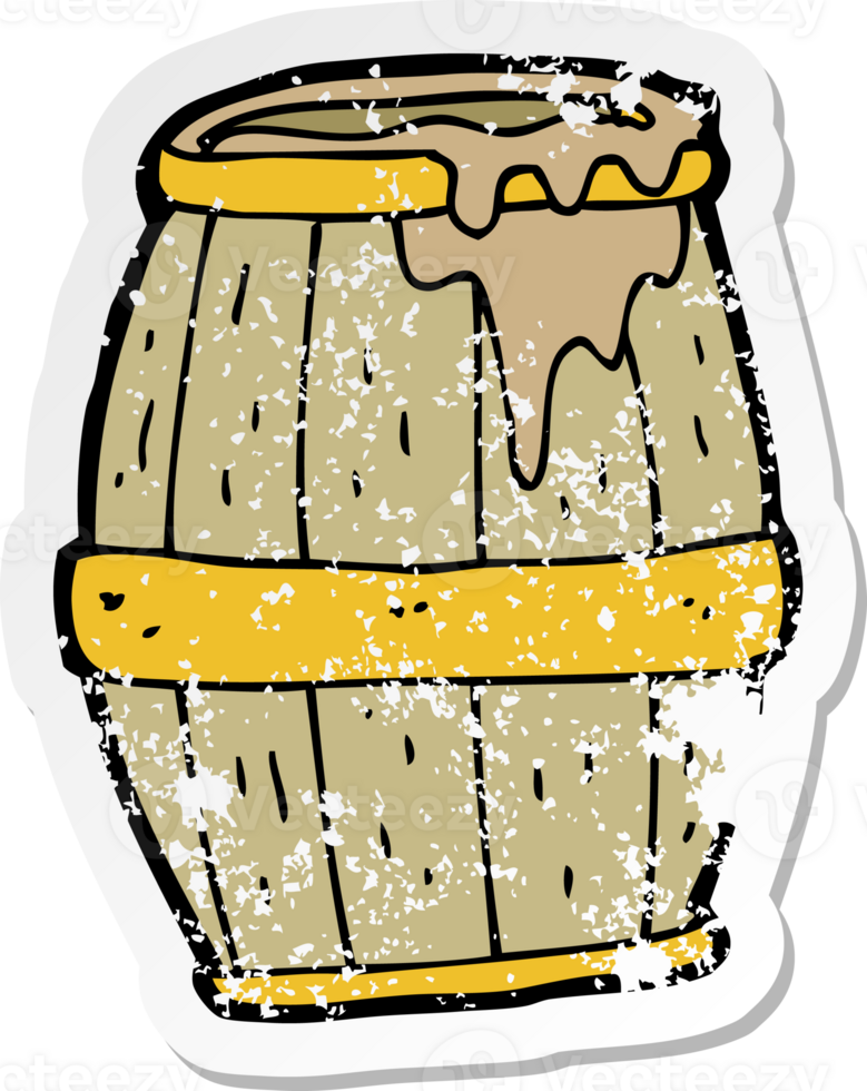 retro distressed sticker of a cartoon beer barrel drawing png