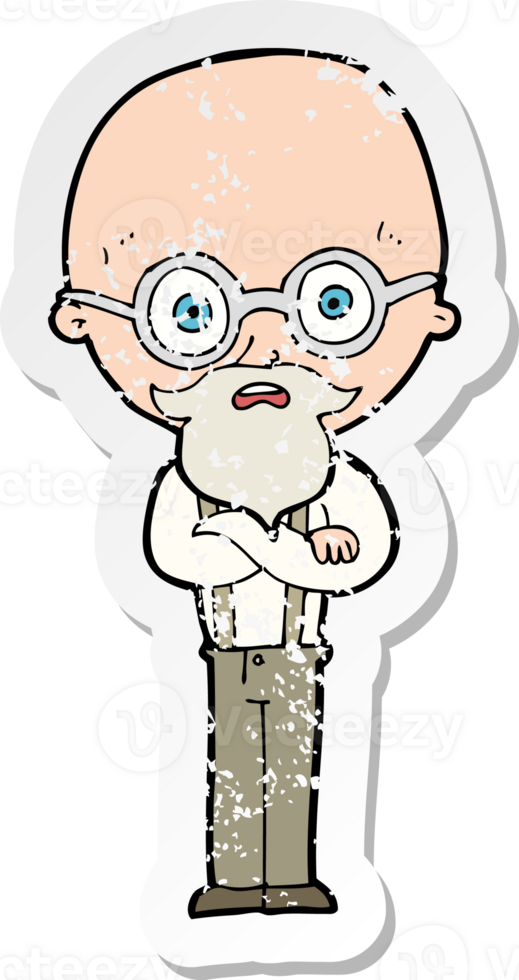 retro distressed sticker of a cartoon annoyed old man drawing png