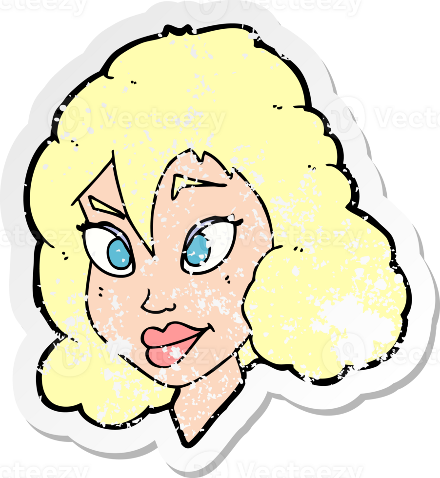 retro distressed sticker of a cartoon pretty woman drawing png