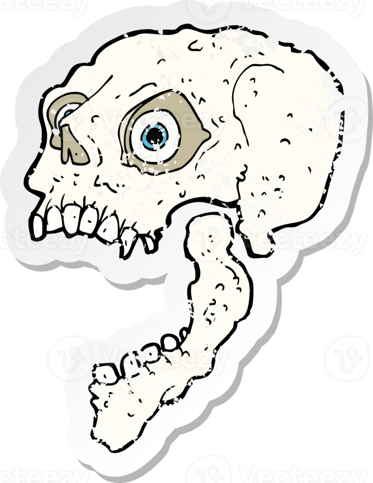 retro distressed sticker of a cartoon scary skull drawing png