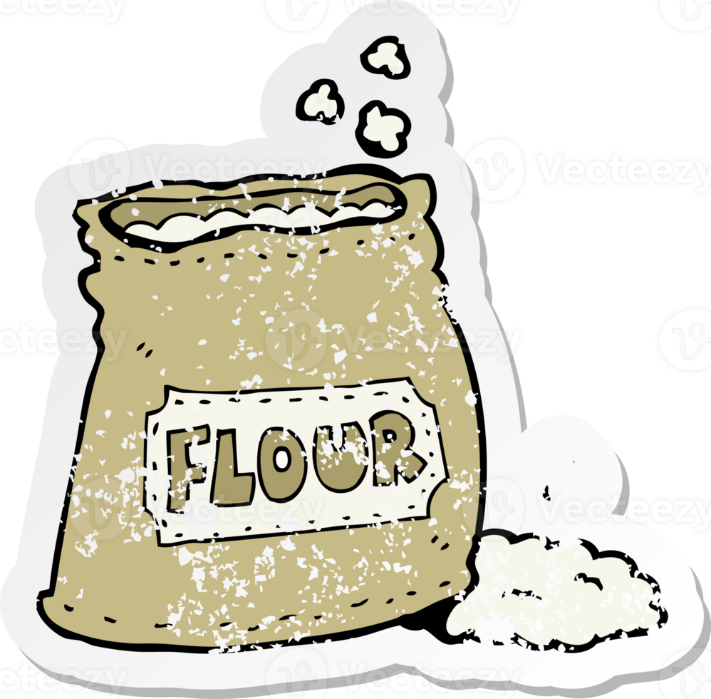 retro distressed sticker of a cartoon bag of flour drawing png