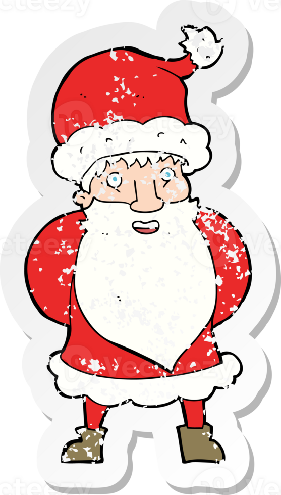 retro distressed sticker of a cartoon santa claus drawing png