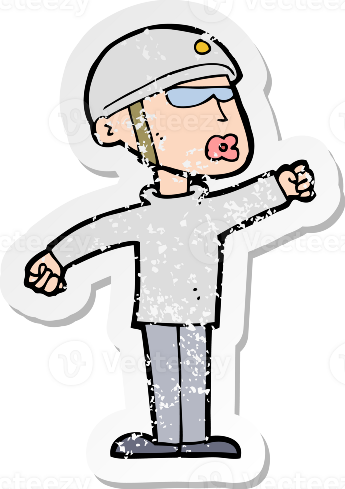 retro distressed sticker of a cartoon security guy drawing png