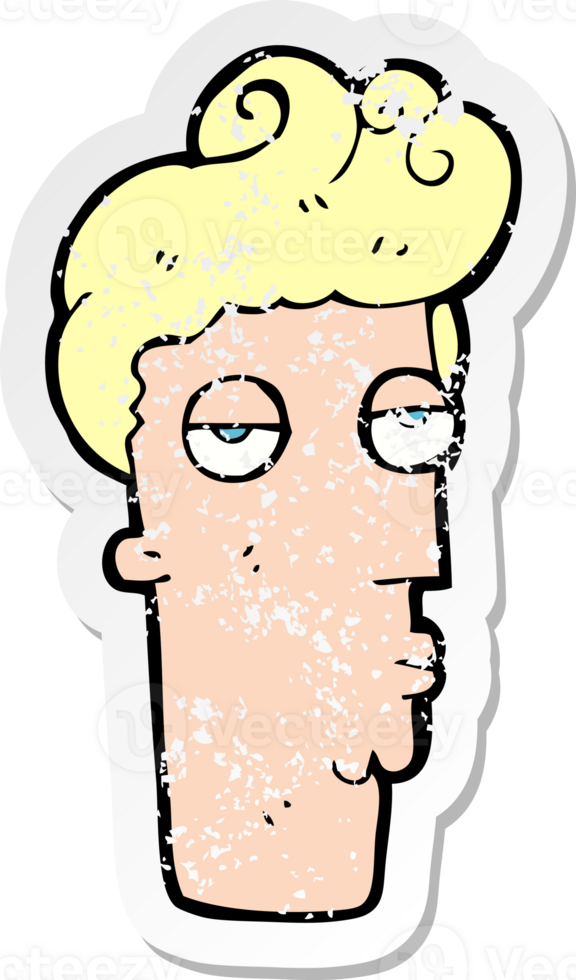 retro distressed sticker of a cartoon bored mans face drawing png