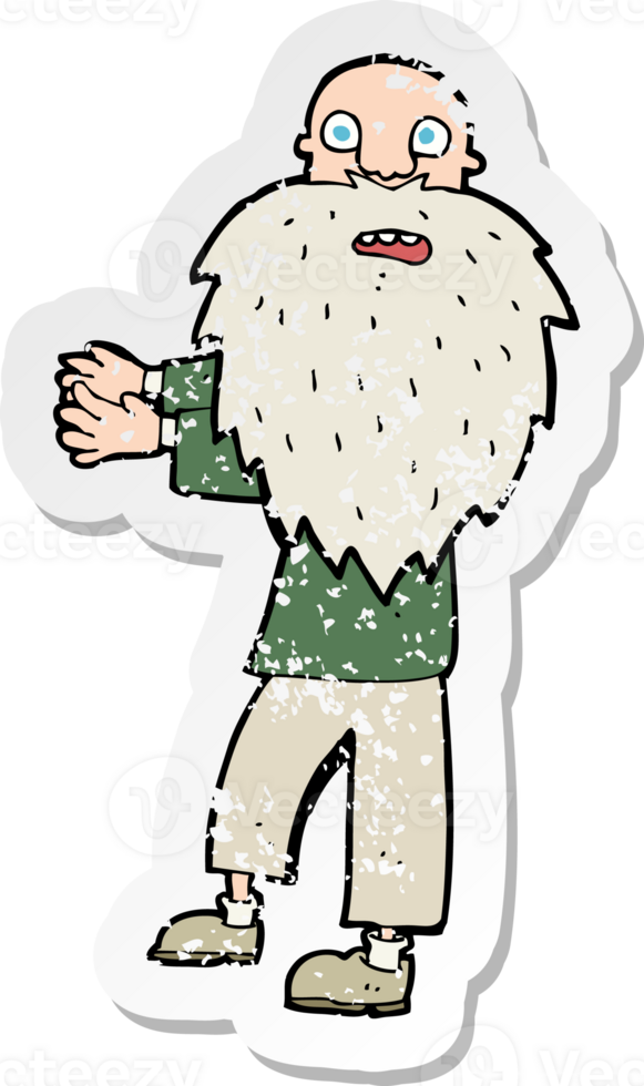 retro distressed sticker of a cartoon bearded old man drawing png