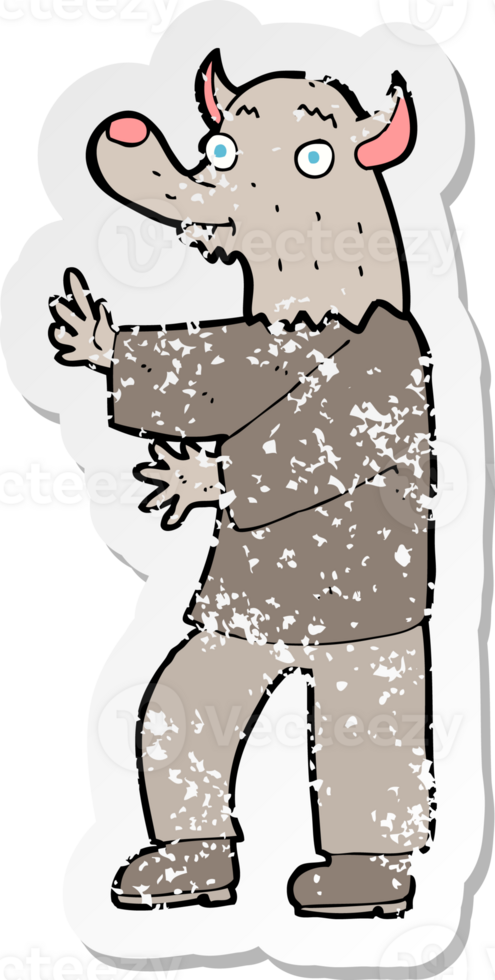retro distressed sticker of a cartoon werewolf drawing png