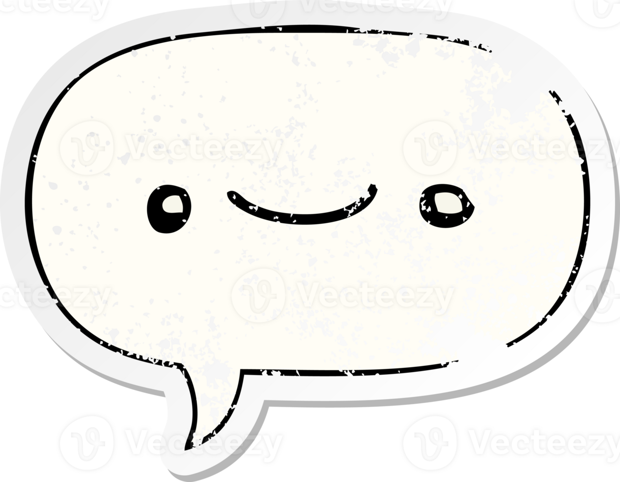 happy cartoon face with speech bubble distressed distressed old sticker drawing png