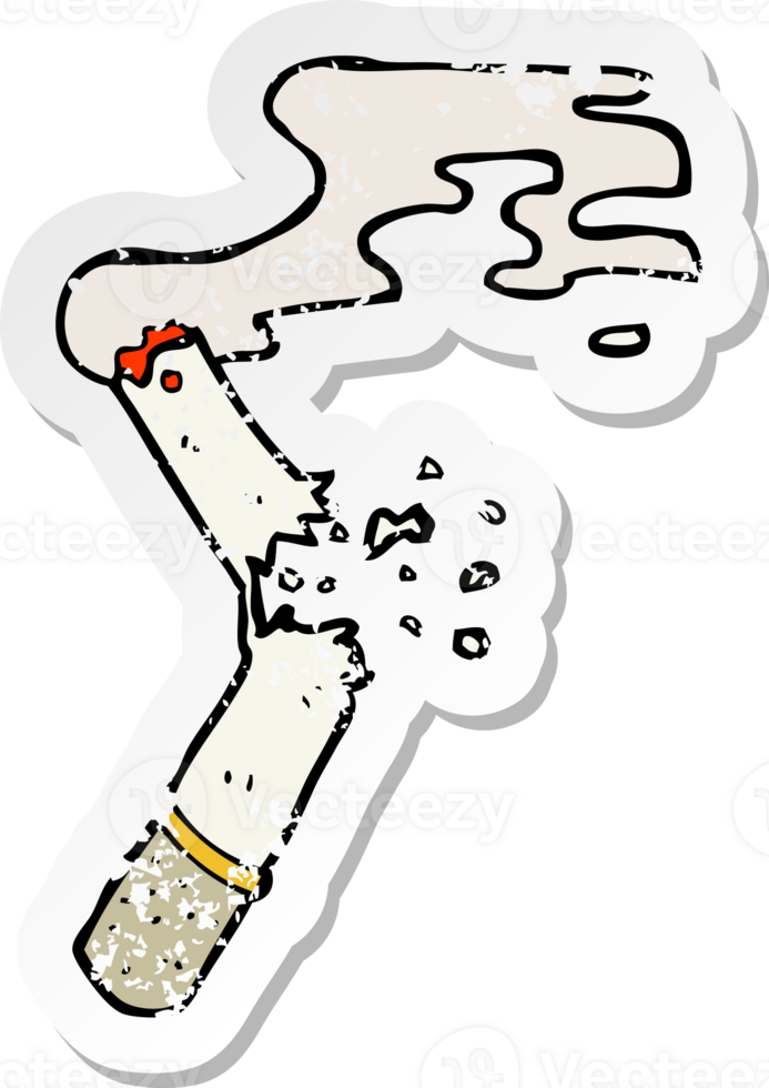 retro distressed sticker of a cartoon broken cigarette drawing png