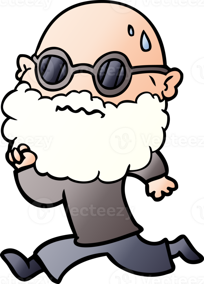 cartoon running man with beard and sunglasses sweating drawing png