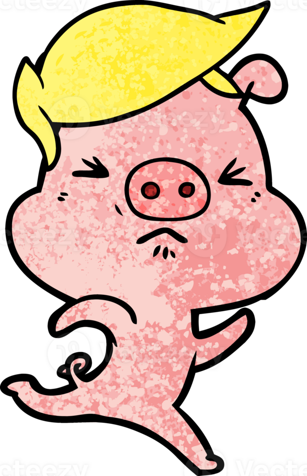 cartoon annoyed pig running drawing png