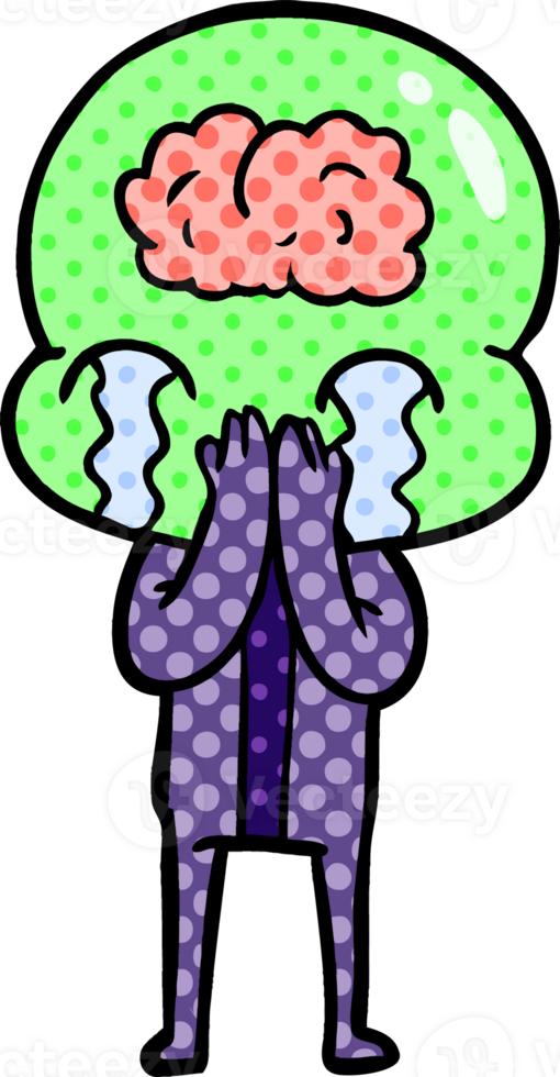 cartoon big brain alien crying drawing png