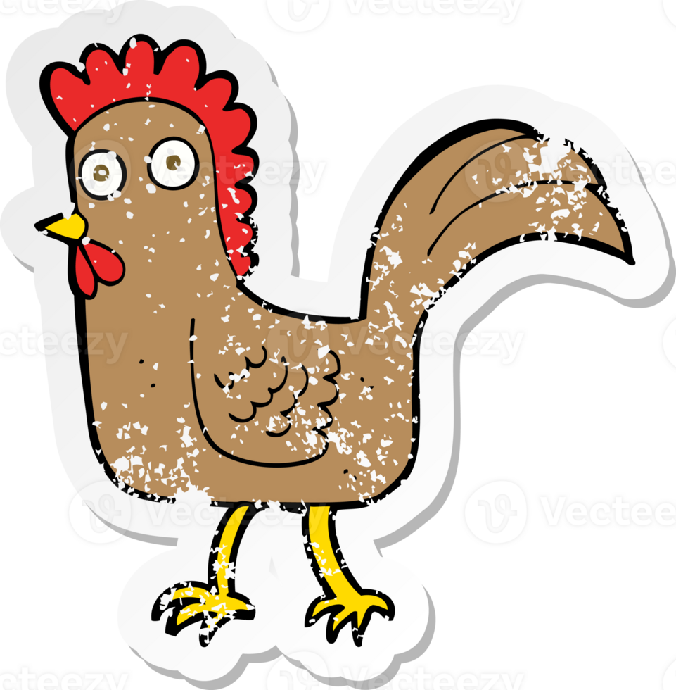 retro distressed sticker of a cartoon chicken drawing png