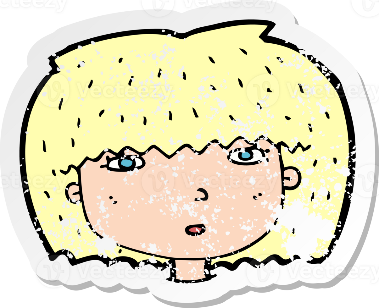 retro distressed sticker of a cartoon female face drawing png