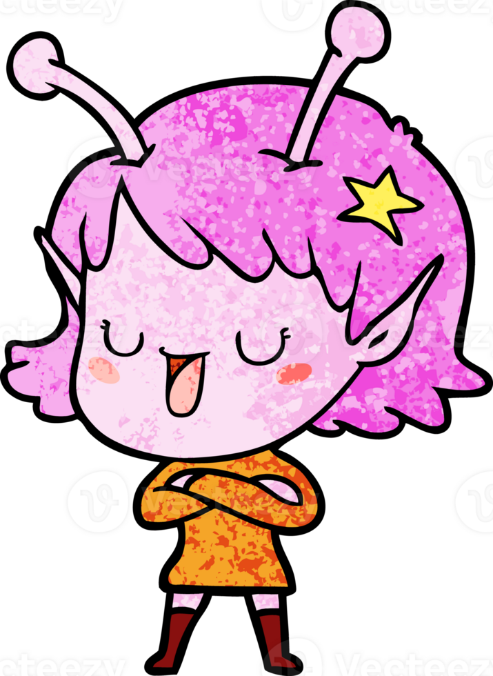 happy alien girl cartoon drawing png