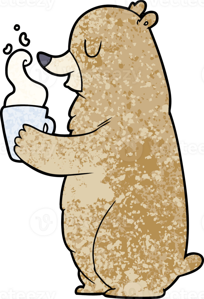 cartoon bear with hot drink drawing png