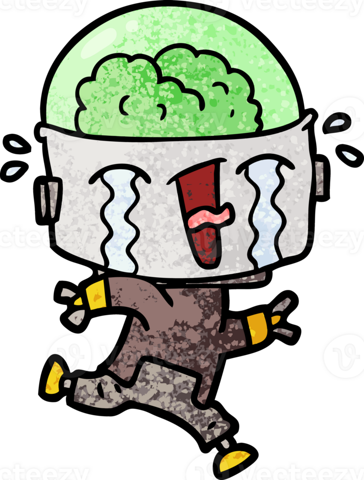 cartoon crying robot running drawing png