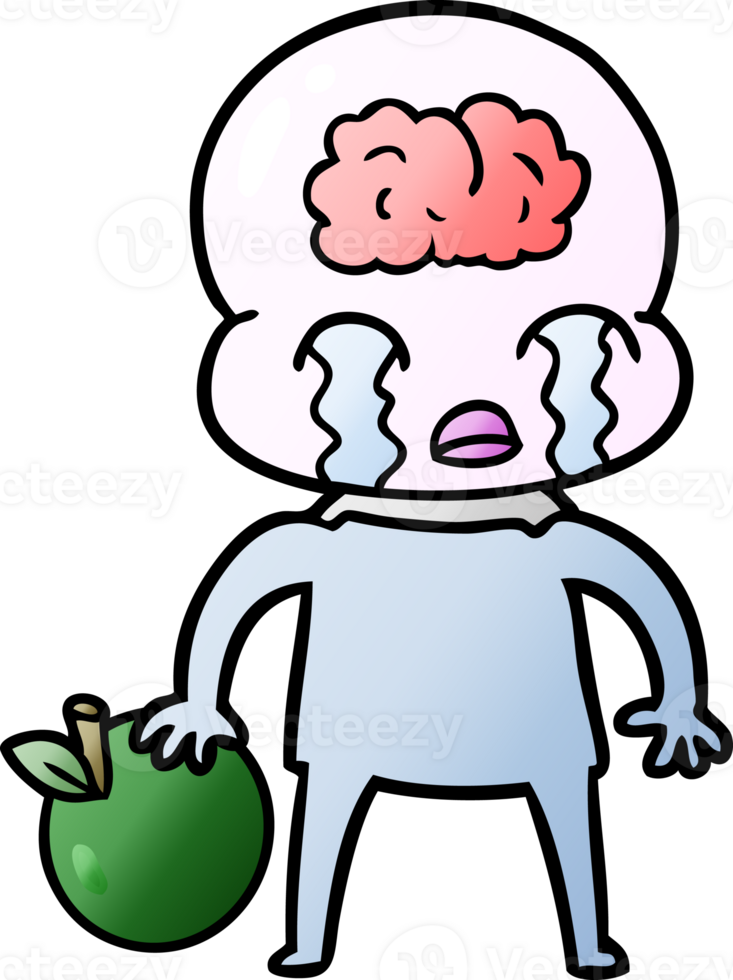 cartoon big brain alien with apple drawing png