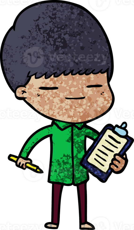 cartoon smug boy with clip board drawing png