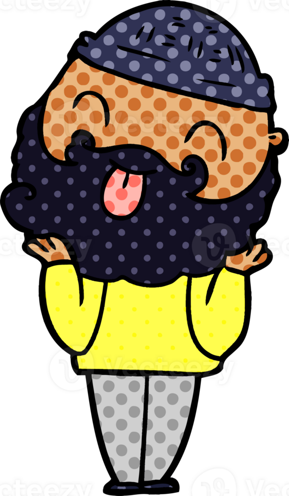 man with beard sticking out tongue drawing png