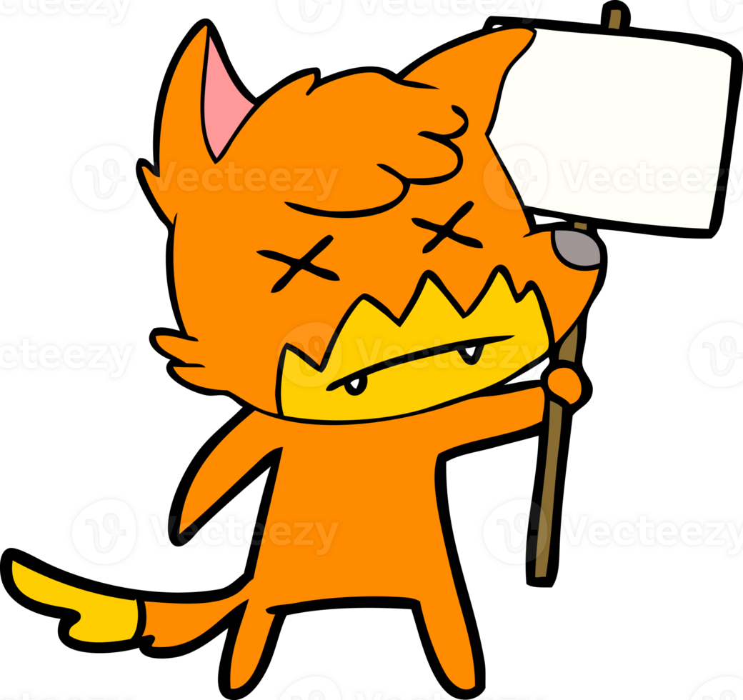cartoon dead fox with protest sign drawing png