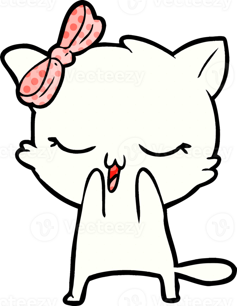 cartoon cat with bow on head drawing png