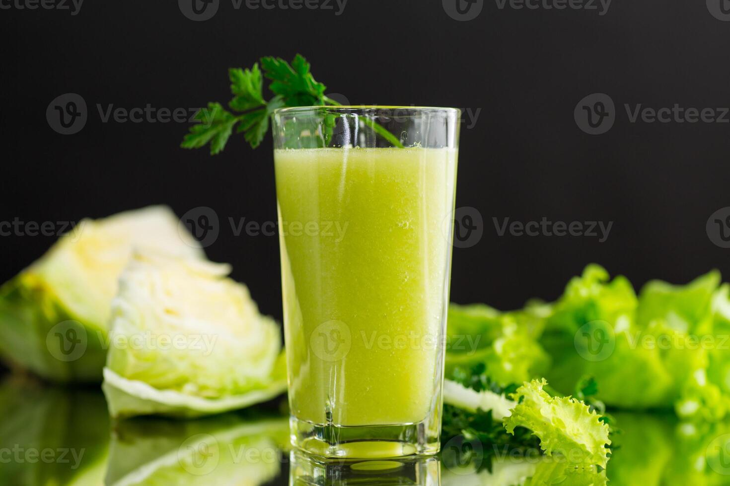 vegetarian smoothie made from green vegetables, cabbage, lettuce, greens photo