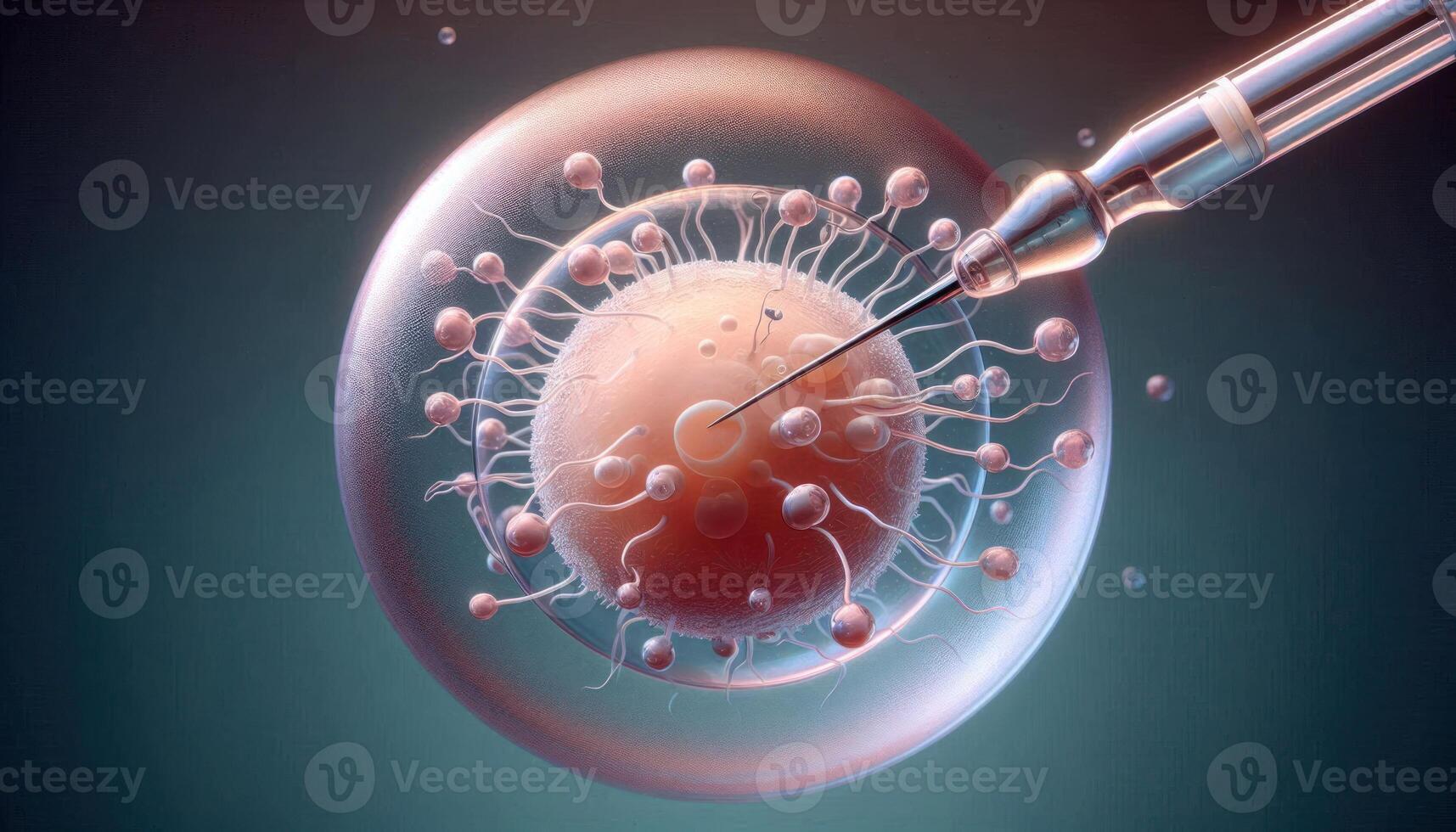 closeup of a human egg being injected with a single sperm using a fine glass needle IVF medical procedure involving in vitro fertilization photo