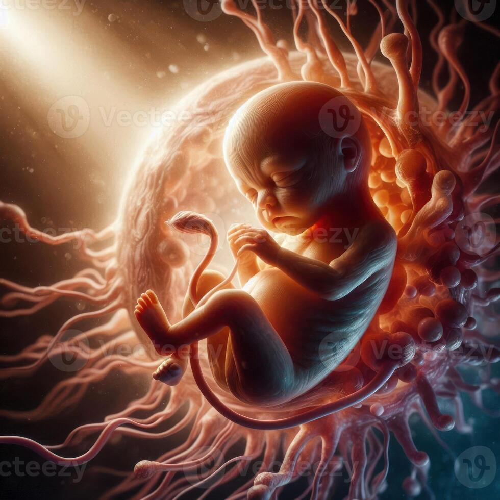 Detailed Human Fetus Illustration Showing a Baby's Growth Journey in the Womb photo