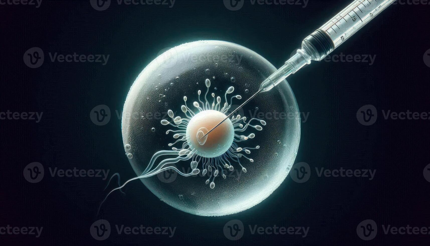 closeup of a human egg being injected with a single sperm using a fine glass needle IVF medical procedure involving in vitro fertilization photo