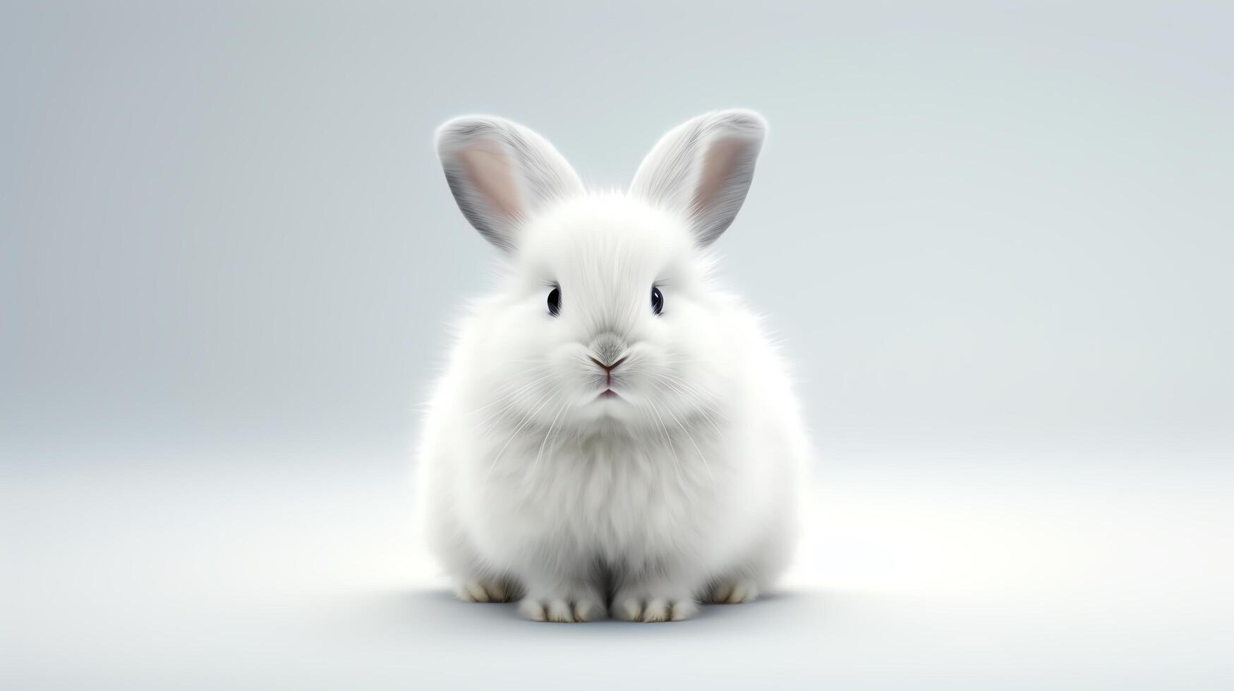 Detailed 3D render of a fluffy white rabbit sitting upright, its soft fur and bright eyes captured in high resolution, perfectly isolated on a white background for educational or p photo