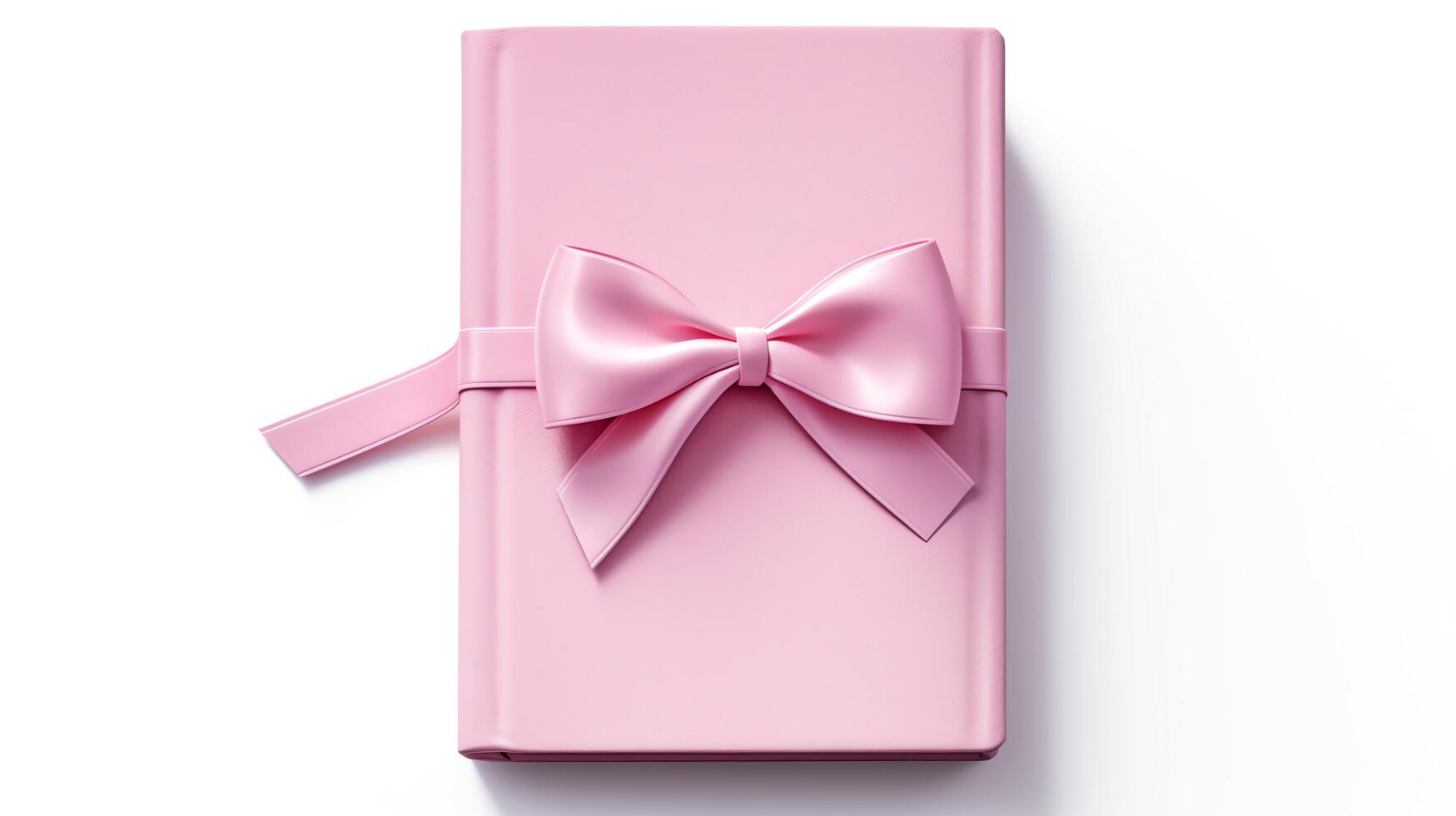 Artistic 3D render of a small, pocket-sized pink notebook with a ribbon bookmark peeping out, set against a clean white background, emphasizing its compact and cute design. photo