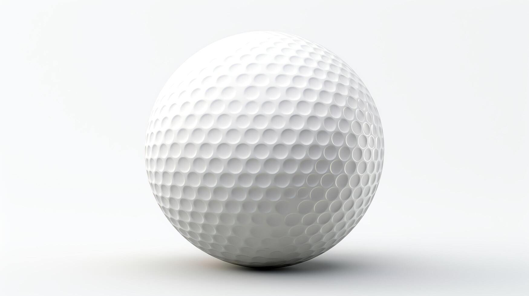 Minimalist image of a single golf ball with distinct dimples, centered and sharply focused, isolated on a pure white background, ideal for sports equipment advertising. photo